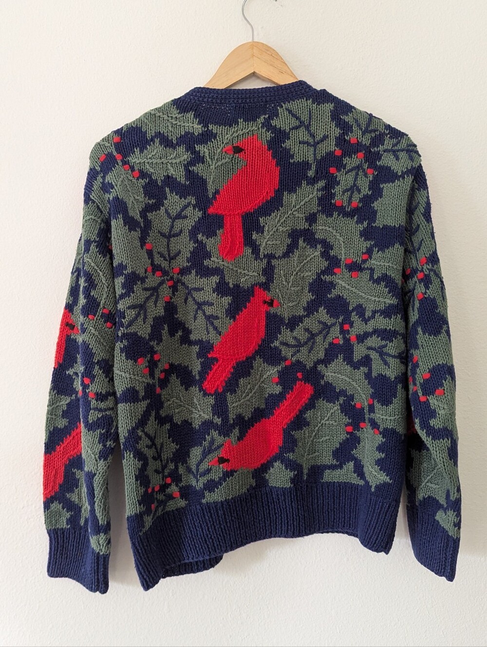 Orvis Women's Navy Cardigan Sweater with Red Cardinal Motif - Picture 7 of 7
